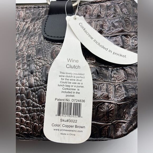 Insulated Wine Clutch Alligator Print Patent Copper Brown NWT - Picture 5 of 7
